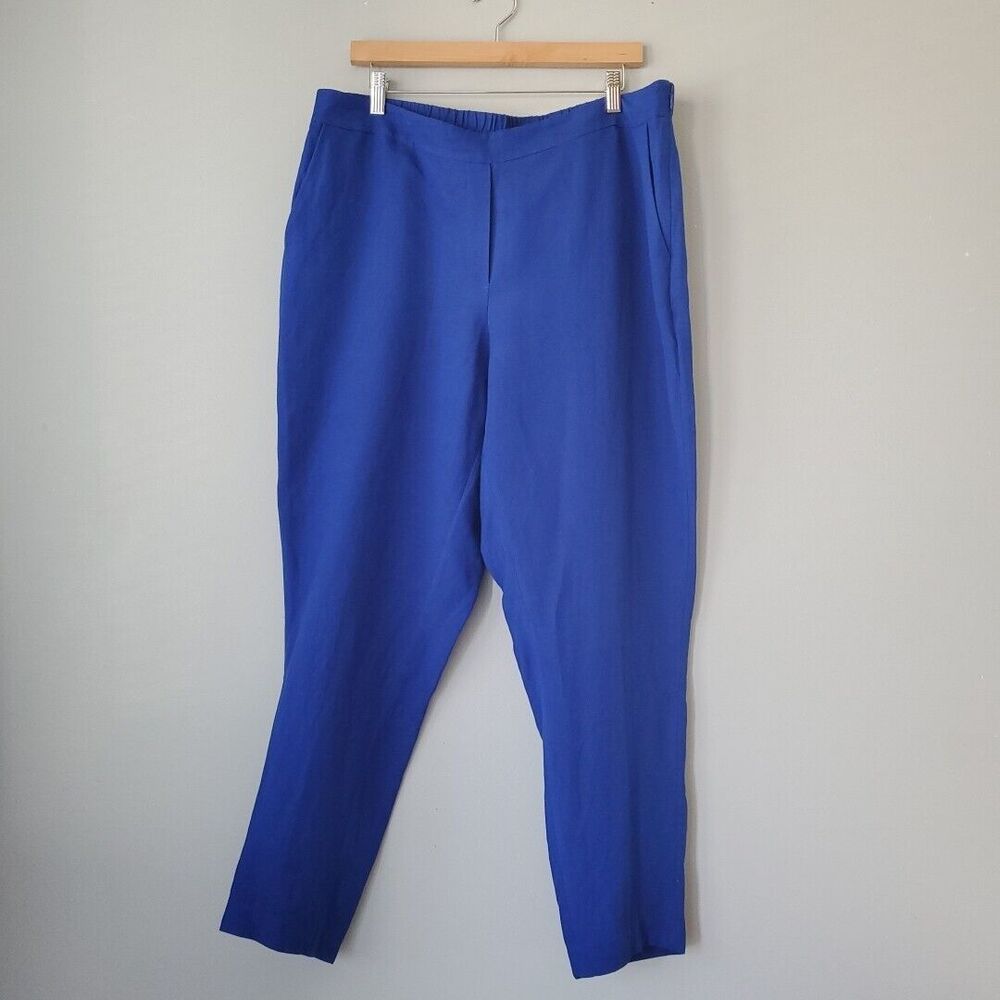 Calvin Klein Blue Linen Blend Cropped Tapered Dress Pants Womens 14W